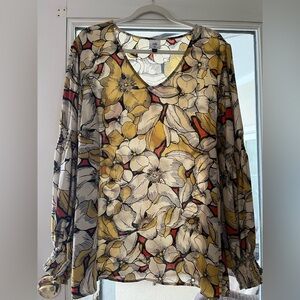 CAbi Floral V-Neck Blouse - Yellow, Red, and Black